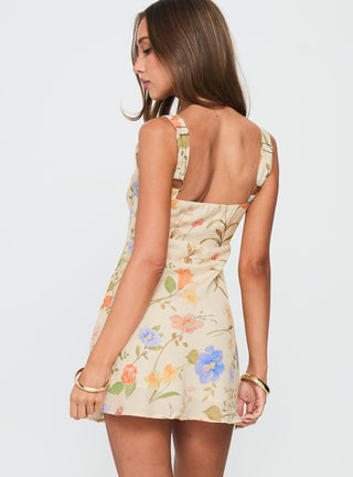 Pennie Bias Mini Dress Cream  Floral
