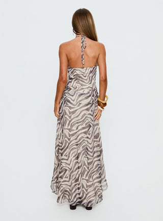 Roxine Asymmetrical Halter Maxi Dress Animal Multi