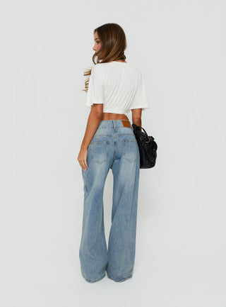Ramos Low Rise Double Button Wide Leg Jeans Light Vintage Blue