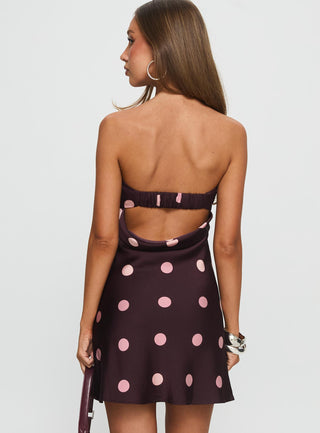 Phillipa Mini Dress Plum  Pink Polka Dot