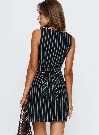 Alfalfa Shift Mini Dress Brown  Blue Stripe