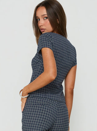 The Real Her Scoop Neck Top Navy Check