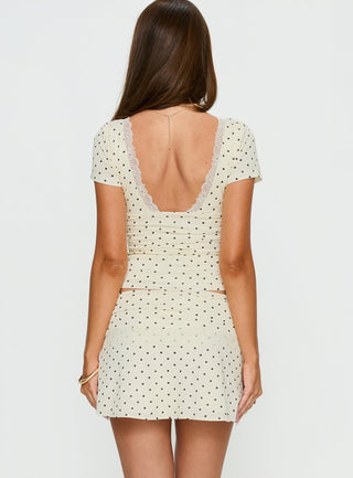 Amia Lace Mini Skirt Cream Polka Dot