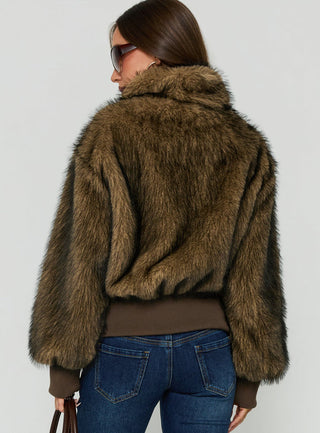 Luxia Faux Fur Funnel Neck Jacket Multi