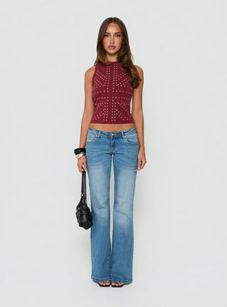 Carlianna Studded Top Burgundy