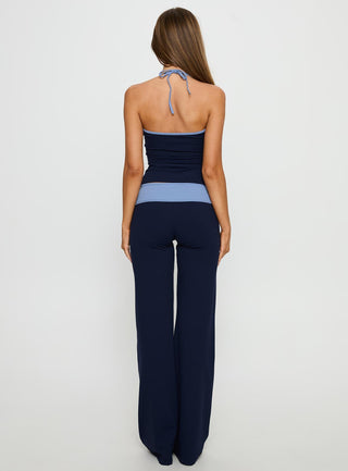 Kobee Jersey Flare Pants Navy  Light Blue