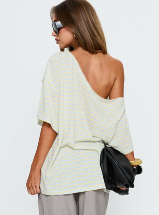 Winny Off Shoulder Tee Grey Marle  Lemon Stripe
