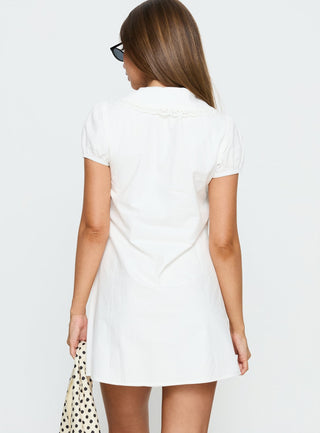 Youve Got Mail Lace Trim Keyhole Mini Dress White