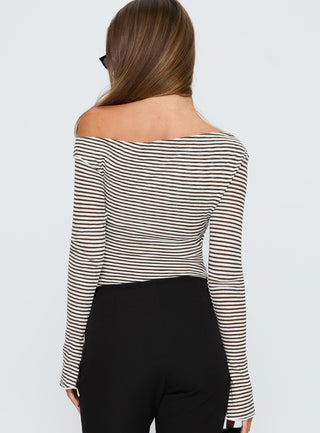 Synergies Long Sleeve Top Brown  White Stripe