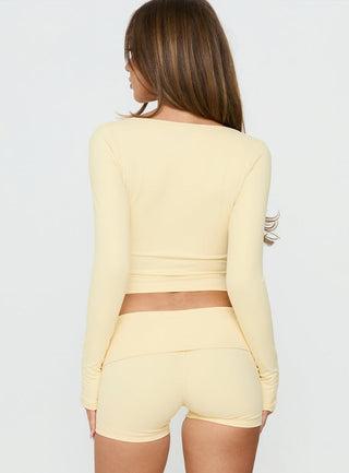 New Horizons Long Sleeve V Neck Top Butter Yellow
