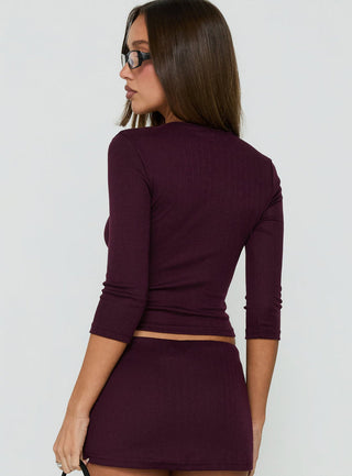 Sofelia Pointelle V Neck Top Plum