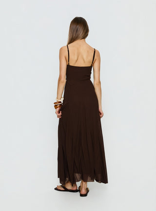 Janeira Pleat Maxi Dress Chocolate