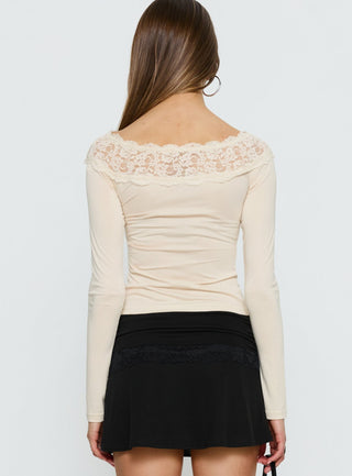 Breiann Lace Off Shoulder Long Sleeve Top Butter