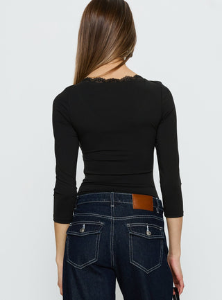 Lyselle Wrap Detail 34 Sleeve Bodysuit Black
