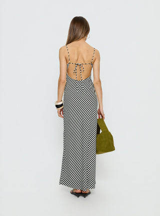 Lesondo V Neck Maxi Dress Black  White Stripe