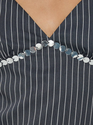 Zenas Sequin Detail Halter Top Grey Pinstripe