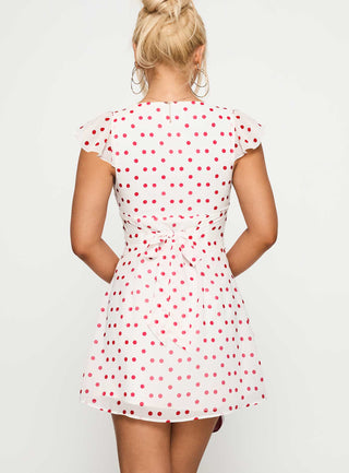 I Guess So Mini Dress White  Burgundy
