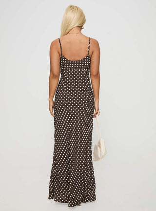 Jorjana Maxi Dress Brown  White Polka Dot