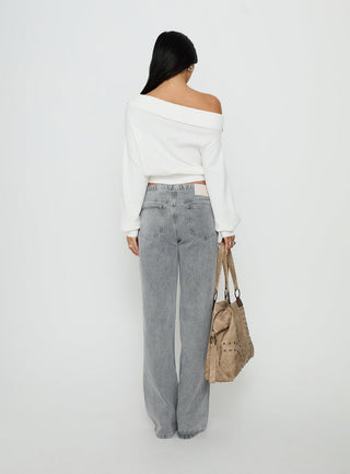 Pipper Asymmetrical Button Up Jeans Grey Wash