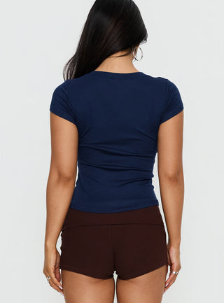 New York 93 Graphic V Neck Top Navy