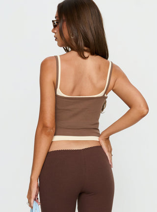 Maeka Layered Jersey Tank Top Brown  Cream
