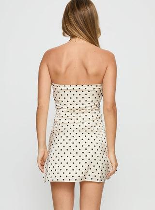 Irena Strapless Mini Dress Cream  Polka Dot