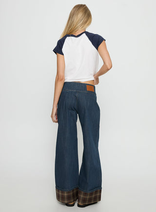 Nikoletta Foldover Jeans Dark Wash  Check