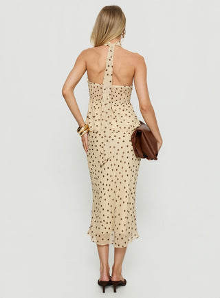 Sydni Midi Bias Cut Skirt Yellow  Chocolate Polka