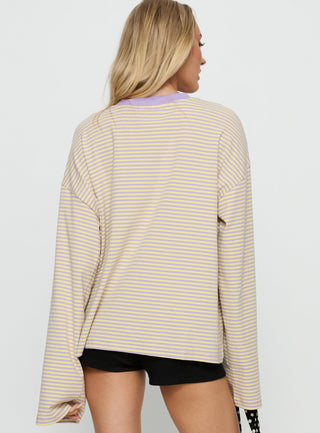 Settle Down Long Sleeve Top Lilac  Lemon Stripe