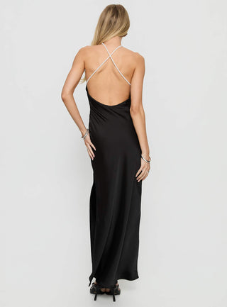 Beverie Pearl Halter Maxi Dress Black