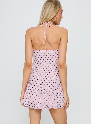 Delamere Mini Dress Pink  Black Polka Dot