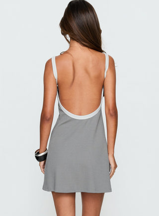 Toree Scoop Back Mini Dress Grey  White