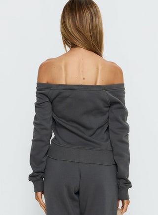 Airazo Off Shoulder Zip Through Sweatshirt Grey