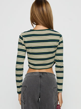 Bentlea Long Sleeve Top Green  Yellow Stripe