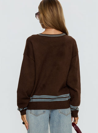 Yarnia V Neck Jumper Brown  Blue