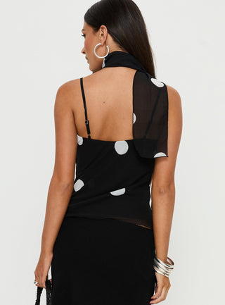 Jenae Scarf Detail Cami Top Black  White Polka