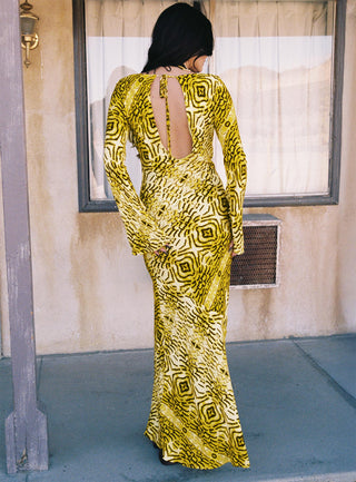 Setting Sun Long Sleeve Maxi Dress Yellow  Black