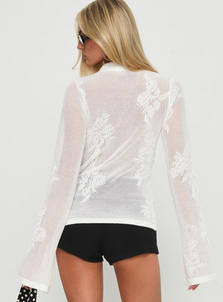 Marcita Floral Knit Longline Shirt White