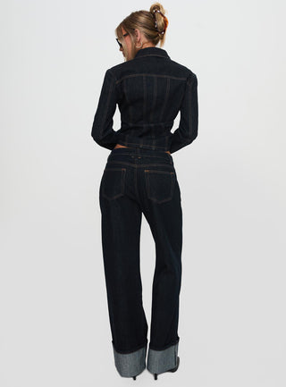 Top Model Low Rise Straight Leg Cuffed Jean Dark Denim