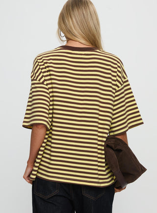 Settle Down Short Sleeve Top Yellow  Brown Stripe