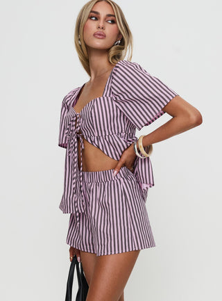Two Young Hearts Tie Up Set Pink  Brown Stripe