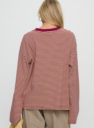 Settle Down Long Sleeve Top Lemon  Burgundy Stripe