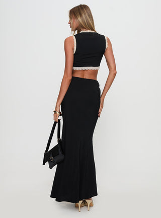 Keila Lace Trim Maxi Dress Black  Cream
