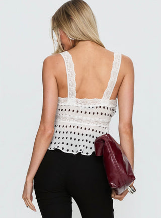 Raydon Lace Trim Cami Top White  Black Polka