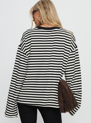 Settle Down Long Sleeve Top Black  White Stripe