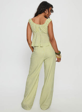 With Pleasure Tie Side Pant Green  Blue Stripe