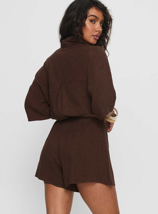 Peni Drawstring Linen Shorts Chocolate