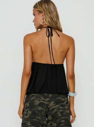 Top Form Tie Front Halter Top Black