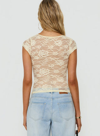 Zandie Textured V Neck Short Sleeve Top Cream