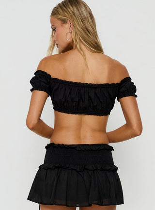 Corabel Off Shoulder Micro Crop Top Black